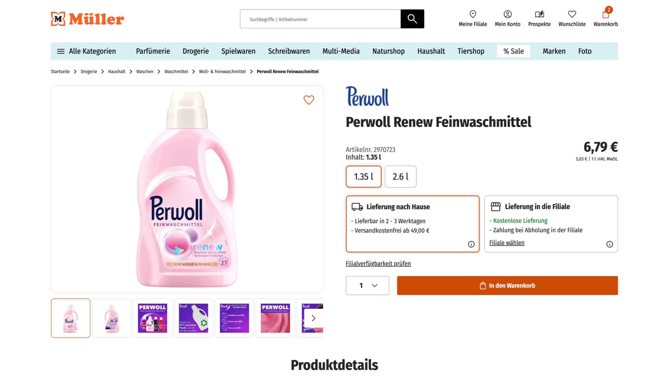 Screenshot von mueller.de