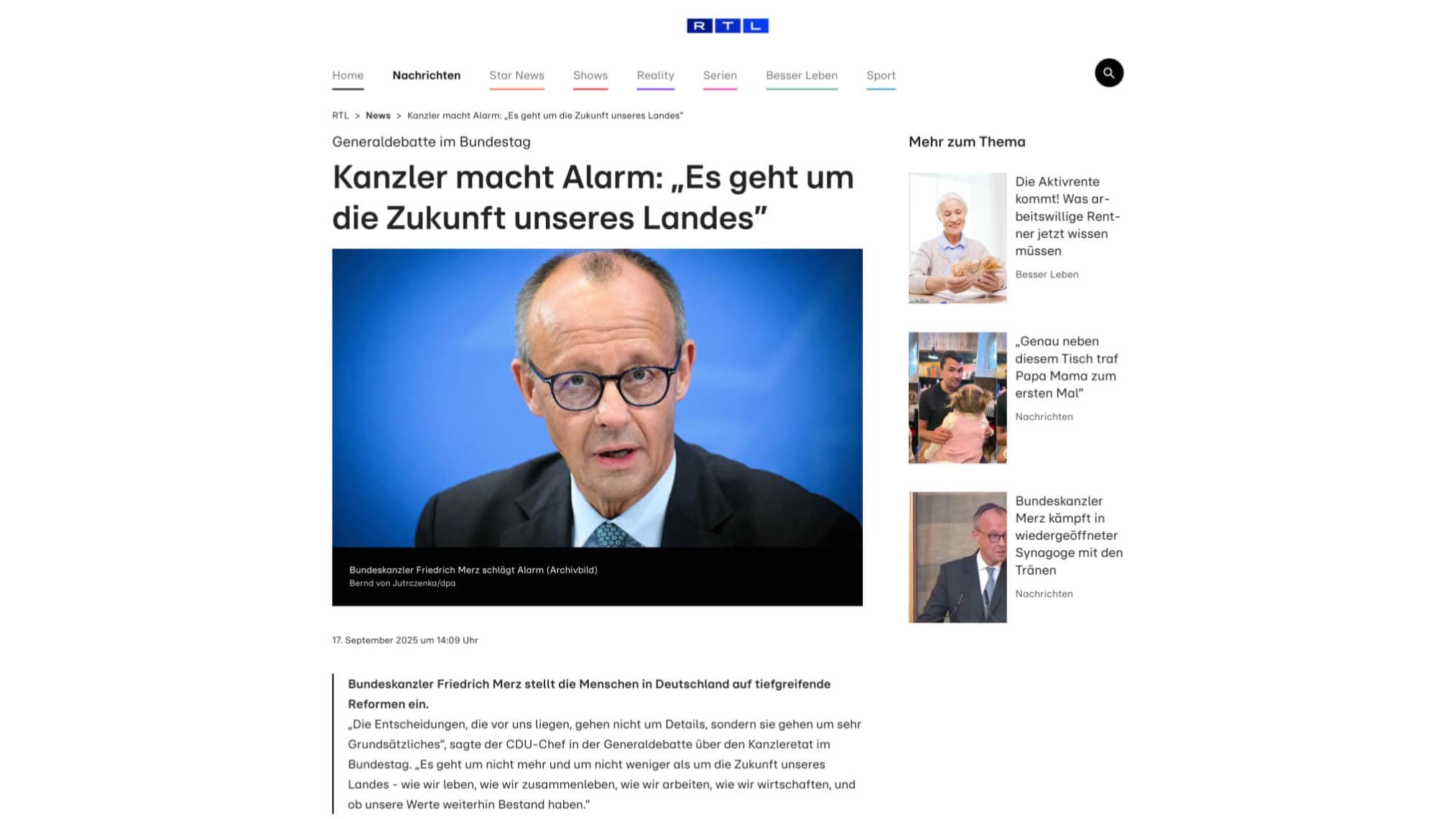 Screenshot von RTL.de
